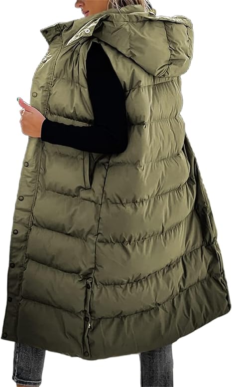 QuiltChic – Women's Long Puffer Vest with Hood