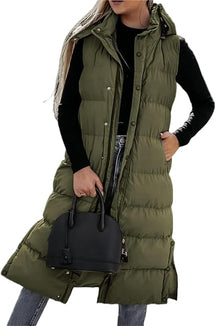 QuiltChic – Women's Long Puffer Vest with Hood