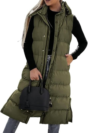 QuiltChic – Women's Long Puffer Vest with Hood