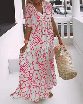 FloraLuxe – Short Sleeved Printed Summer Dress