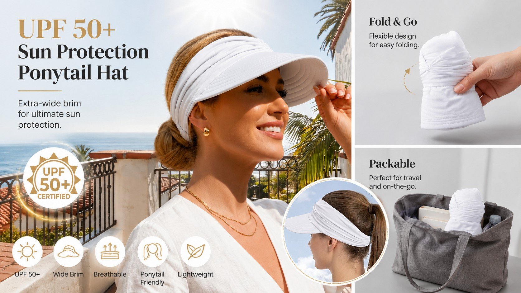 SunPony – UPF 50+ Ponytail Sun Visor Hat