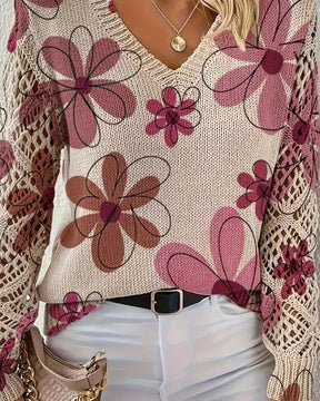 LaceWeave | V-Neck Openwork Knit Sweater