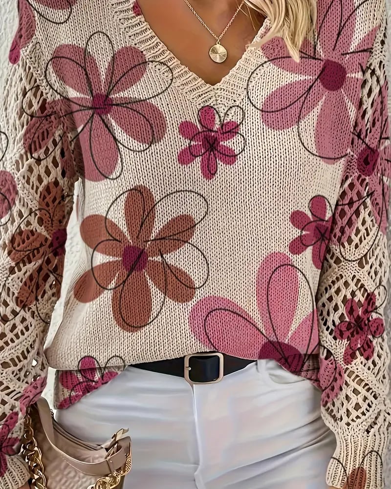 LaceWeave | V-Neck Openwork Knit Sweater