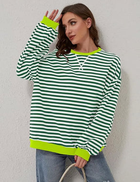 StripeAura – Women’s Color Block Striped Sweatshirt