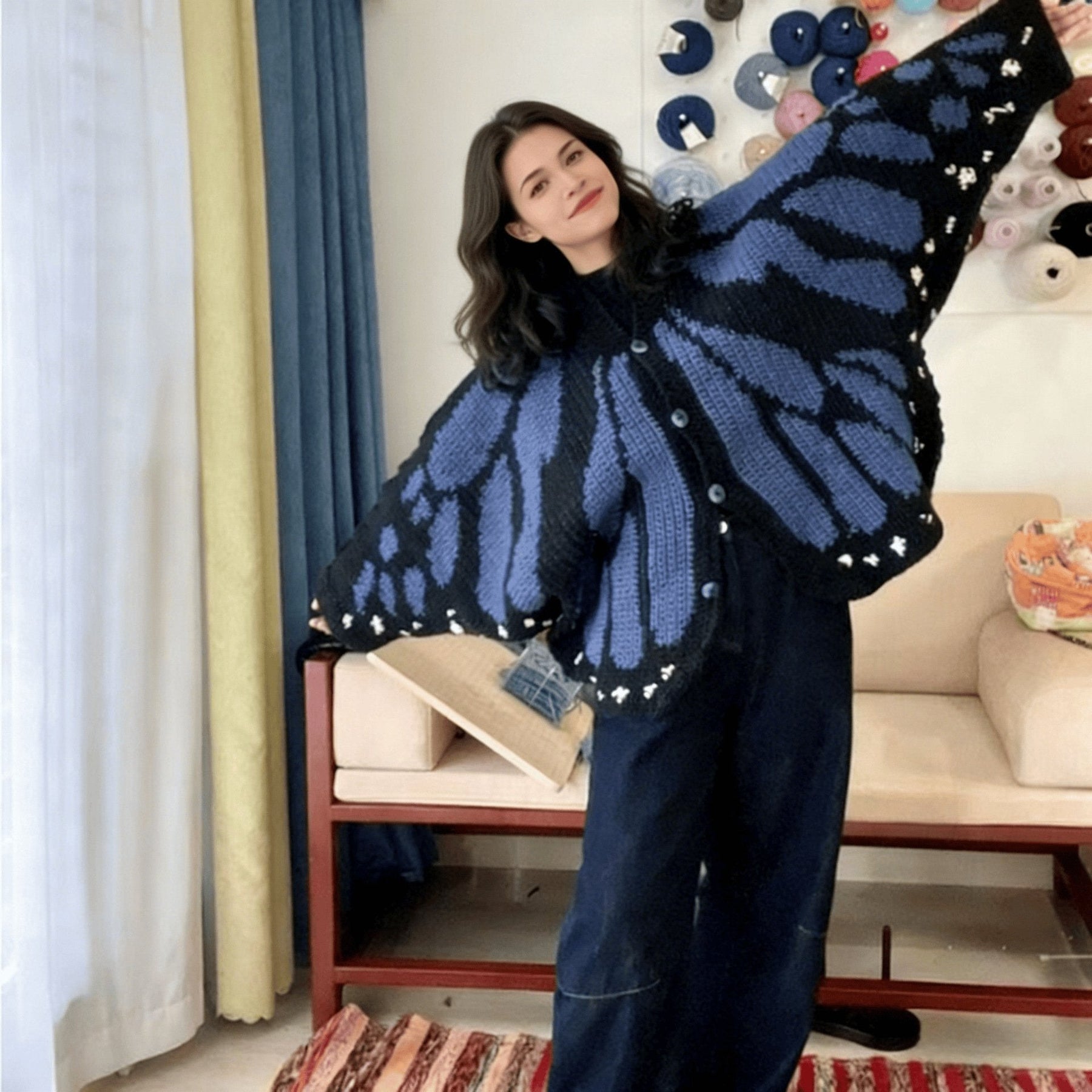 FlutterNest – Artistic Butterfly Comfort Cardigan