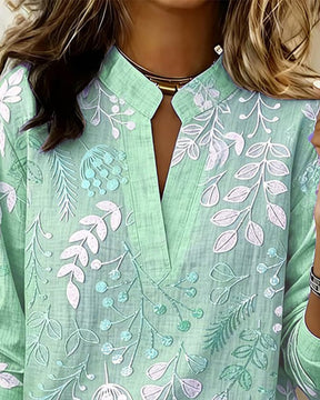 FloraMuse – Elegant Stand-Collar Floral Blouse