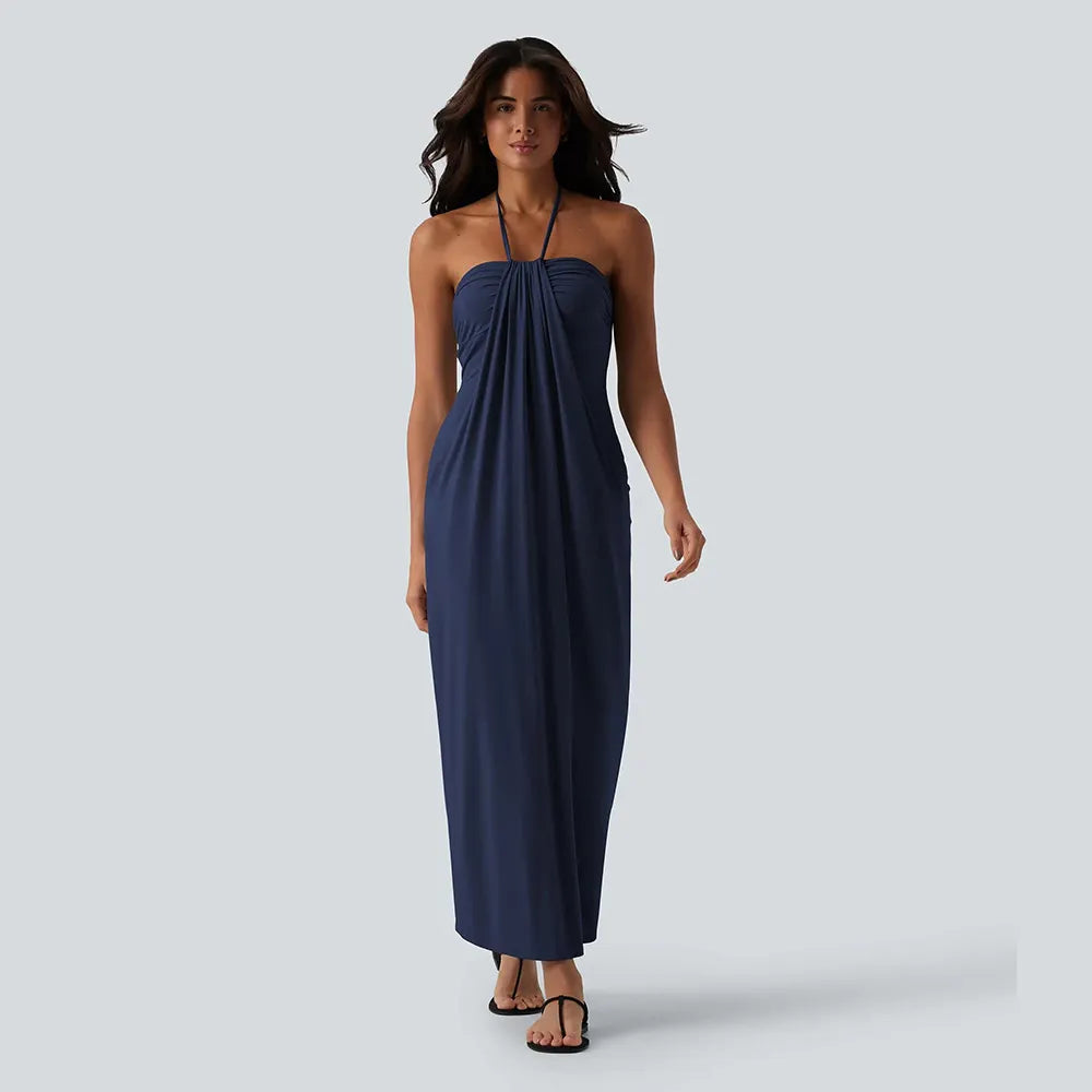 HalterTie – Elegant Back Maxi Dress with Pockets