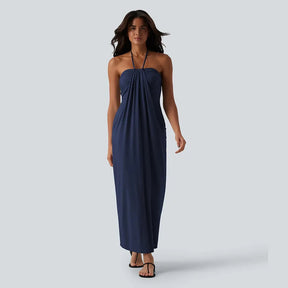 HalterTie – Elegant Back Maxi Dress with Pockets