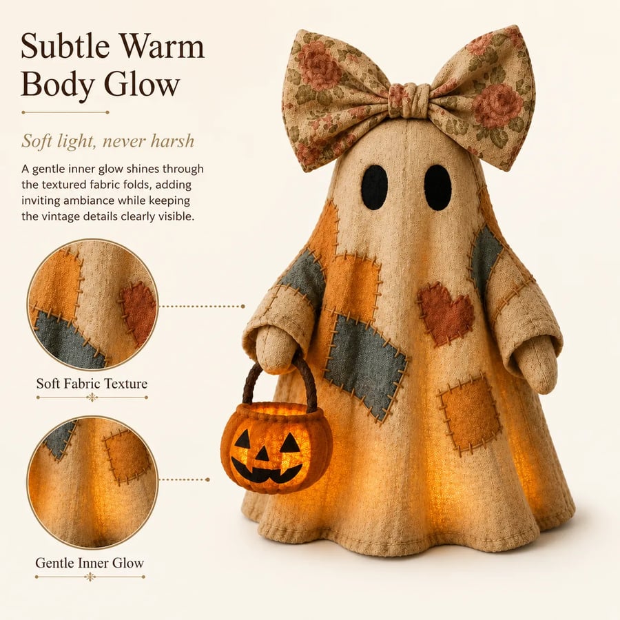 GlowGhost – Lighted Vintage Patchwork Ghost Decor