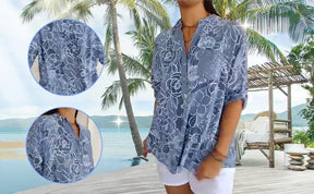 PrintLuxe – V-Neck Button-Down Printed Blouse