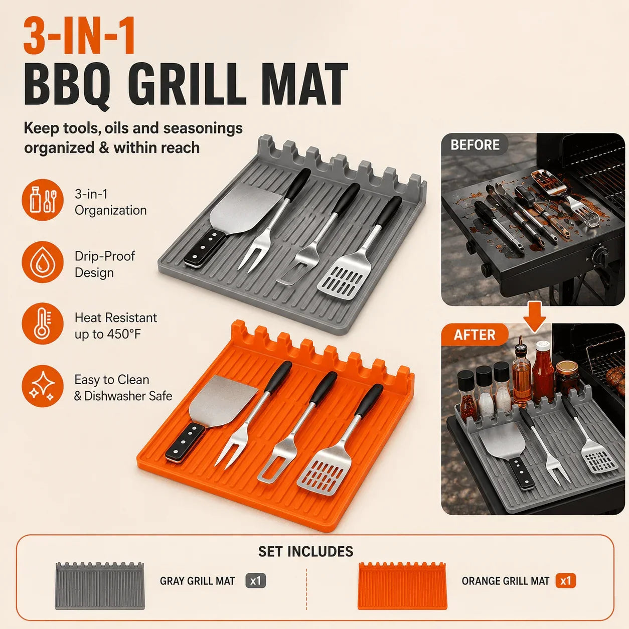GrillNest – 3-in-1 BBQ Grill Mat Organizer