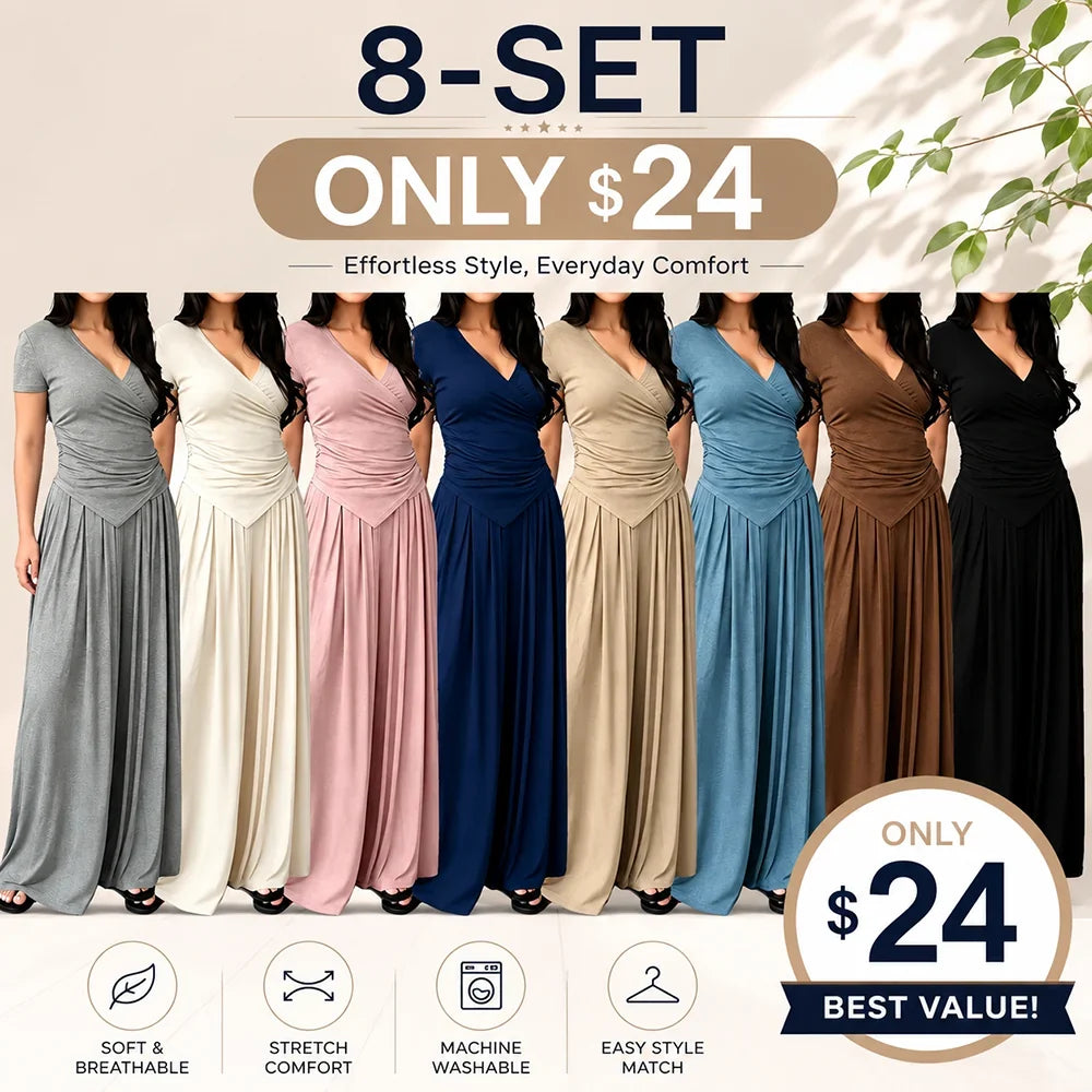 MaisonLuxe – Sophisticated Wrap Top & Wide Leg Pants Set
