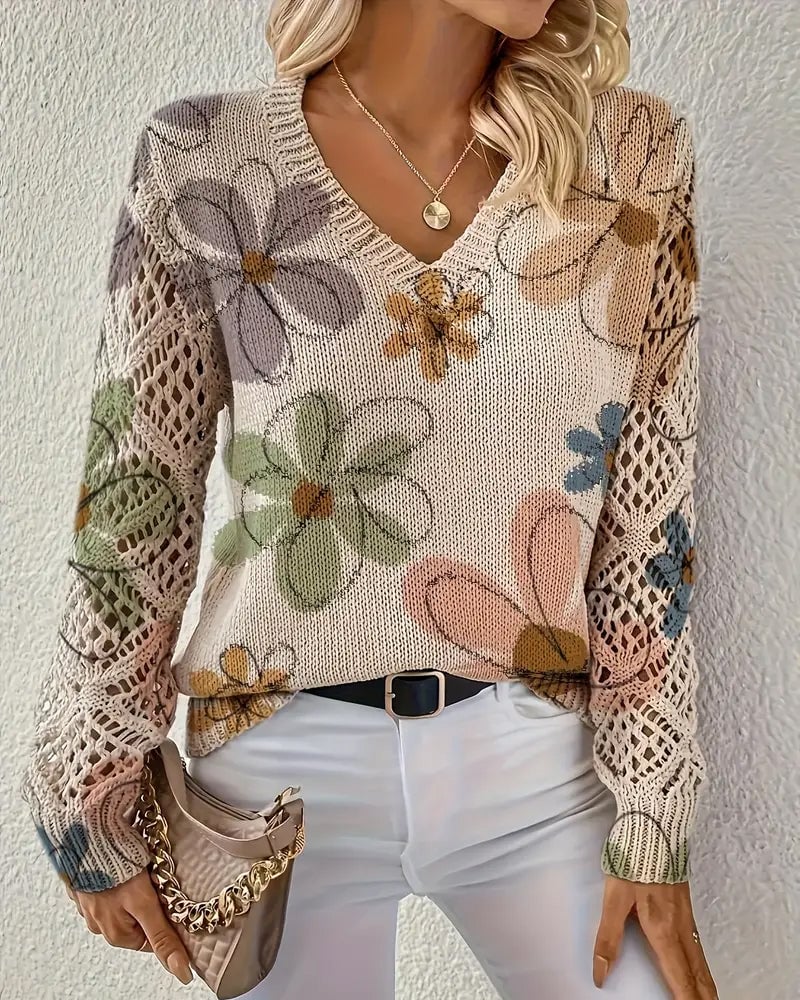 LaceWeave | V-Neck Openwork Knit Sweater