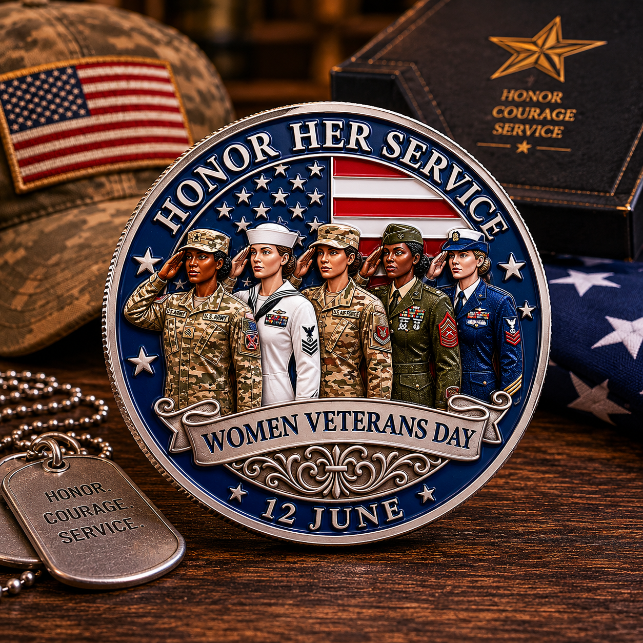 ValorRose – Female Veteran Tribute Challenge Coin