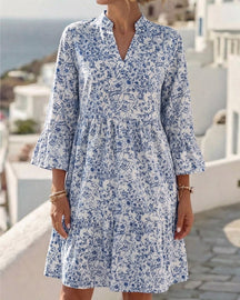 BloomLayer – Floral Tiered V-Neck Dress