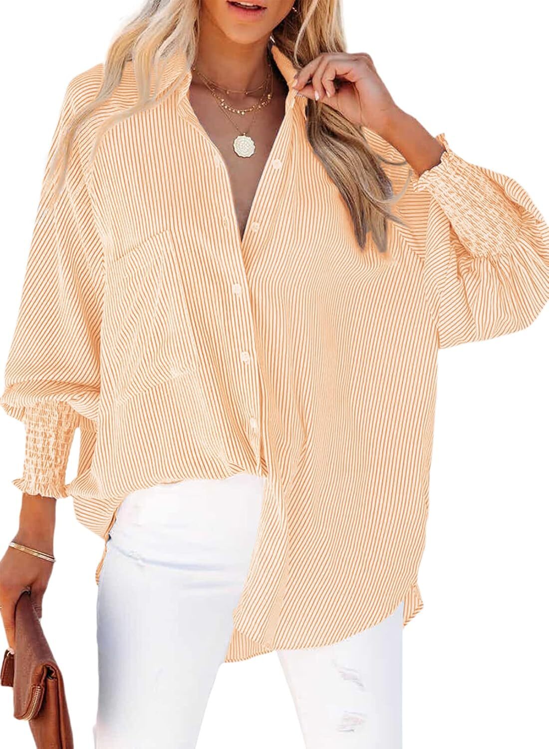 🔥2026 Clearance Item🔥Women's pleated cuffs striped shirt with pockets and casual collar