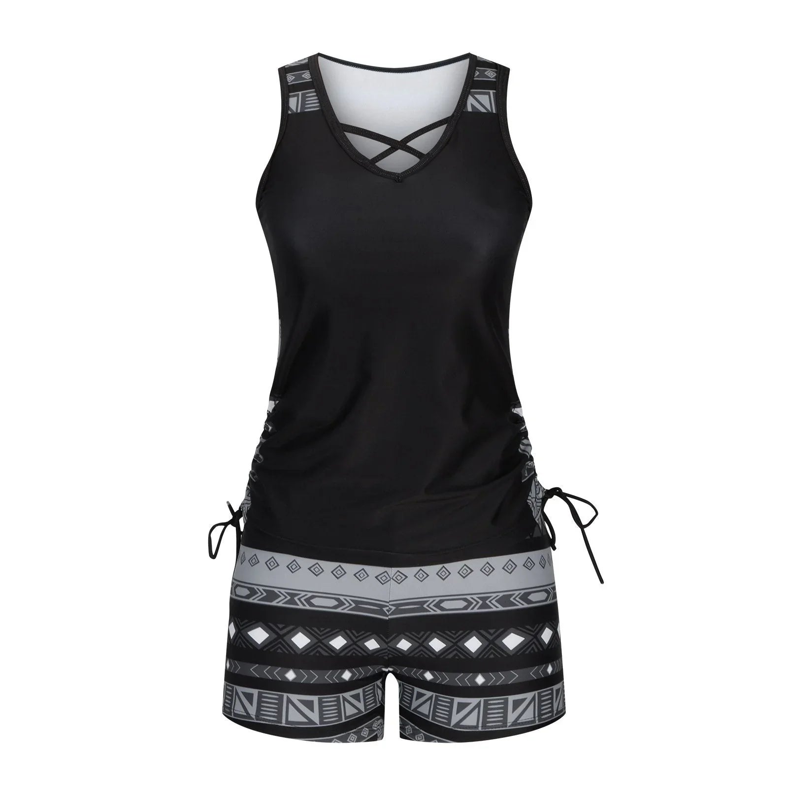 BeachBloom – Modest Bohemian Tankini Swimsuit with Shorts