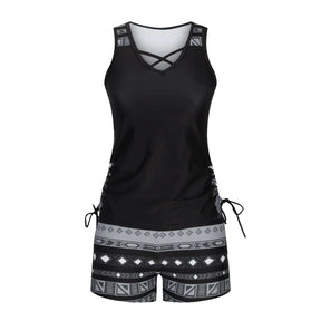 BeachBloom – Modest Bohemian Tankini Swimsuit with Shorts