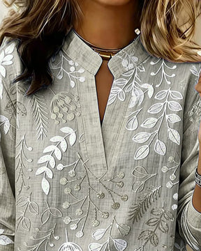 FloraMuse – Elegant Stand-Collar Floral Blouse