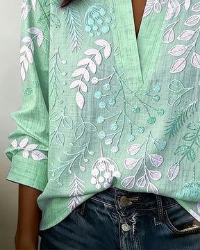 FloraMuse – Elegant Stand-Collar Floral Blouse