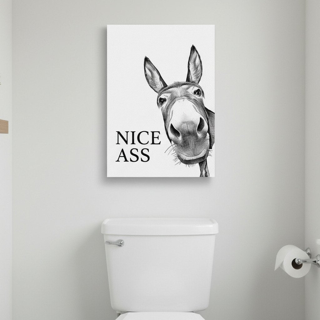 📢Limited-time 50% OFF🏡✨Funny Bathroom Wall Art - "Nice Ass" Donkey Print