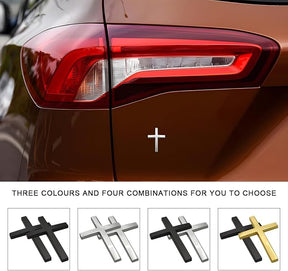 FaithRide – 3D Metal Cross Car Sticker
