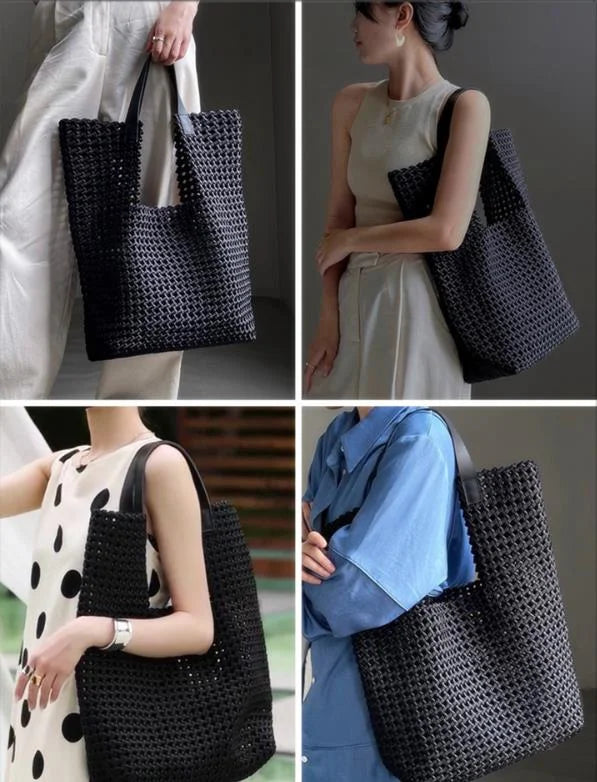 LuxeWeave – Handwoven Oversized Leather Tote Bag
