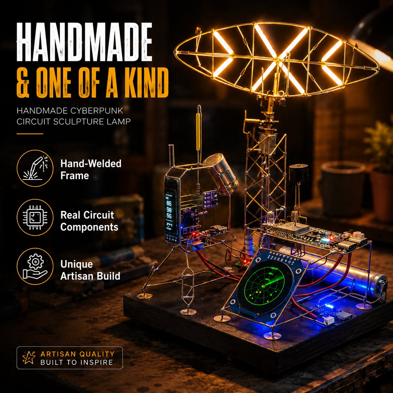 NeonForge - Handmade Cyberpunk Circuit Sculpture Lamp