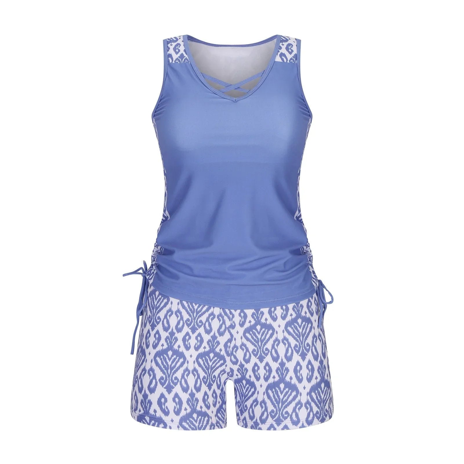 BeachBloom – Modest Bohemian Tankini Swimsuit with Shorts