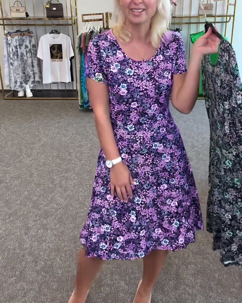 EleganceFit – Slim Waist Printed Dress