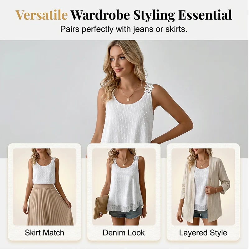 LaceBloom - Elegant Dot Lace Strap Tank Top