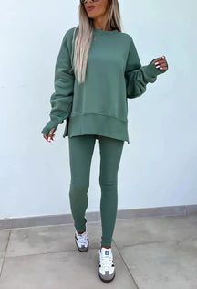 SoftEase – Comfy Slit Sweatshirt Two-Piece Set