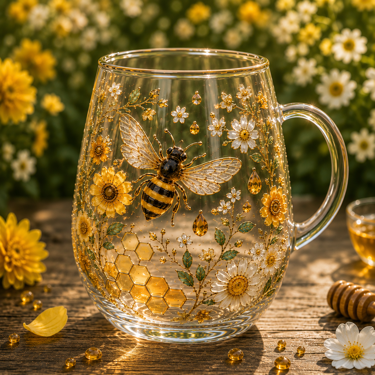 HoneyGlow Garden - Limited Edition Bee Glass Tea Cup