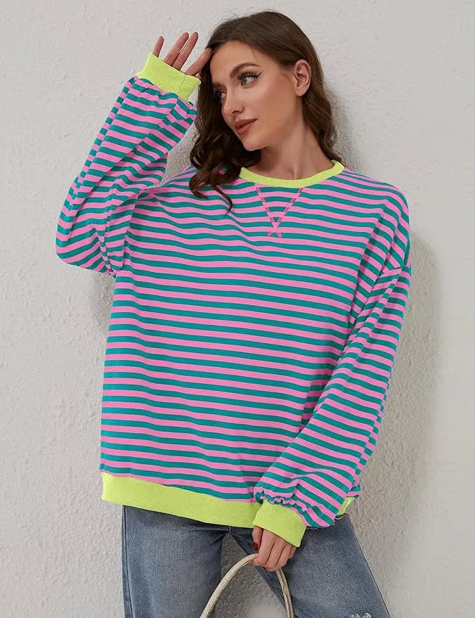 StripeAura – Women’s Color Block Striped Sweatshirt