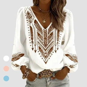 LunaGrace – Puffed Sleeve V-Neck Blouse