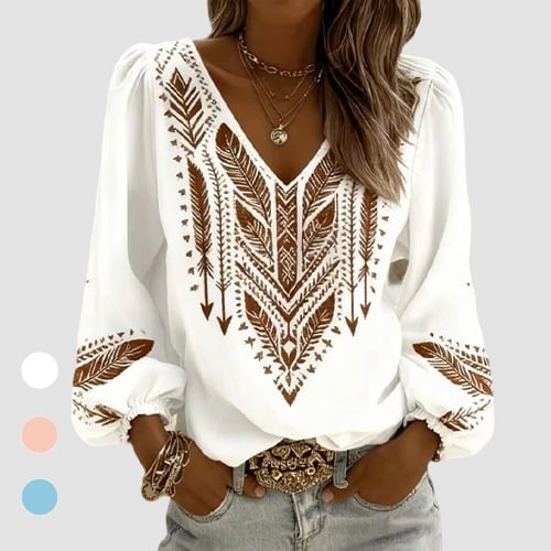 LunaGrace – Puffed Sleeve V-Neck Blouse