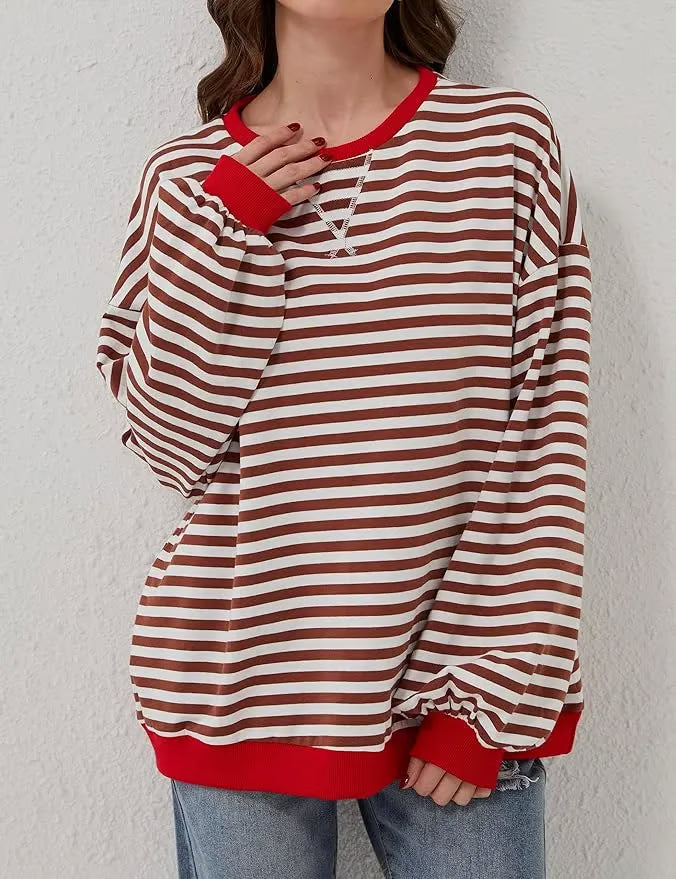 StripeAura – Women’s Color Block Striped Sweatshirt