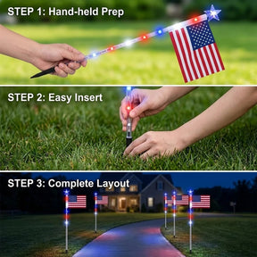8 Solar American Flag Pathway Lights – Red, White & Blue Yard Glow
