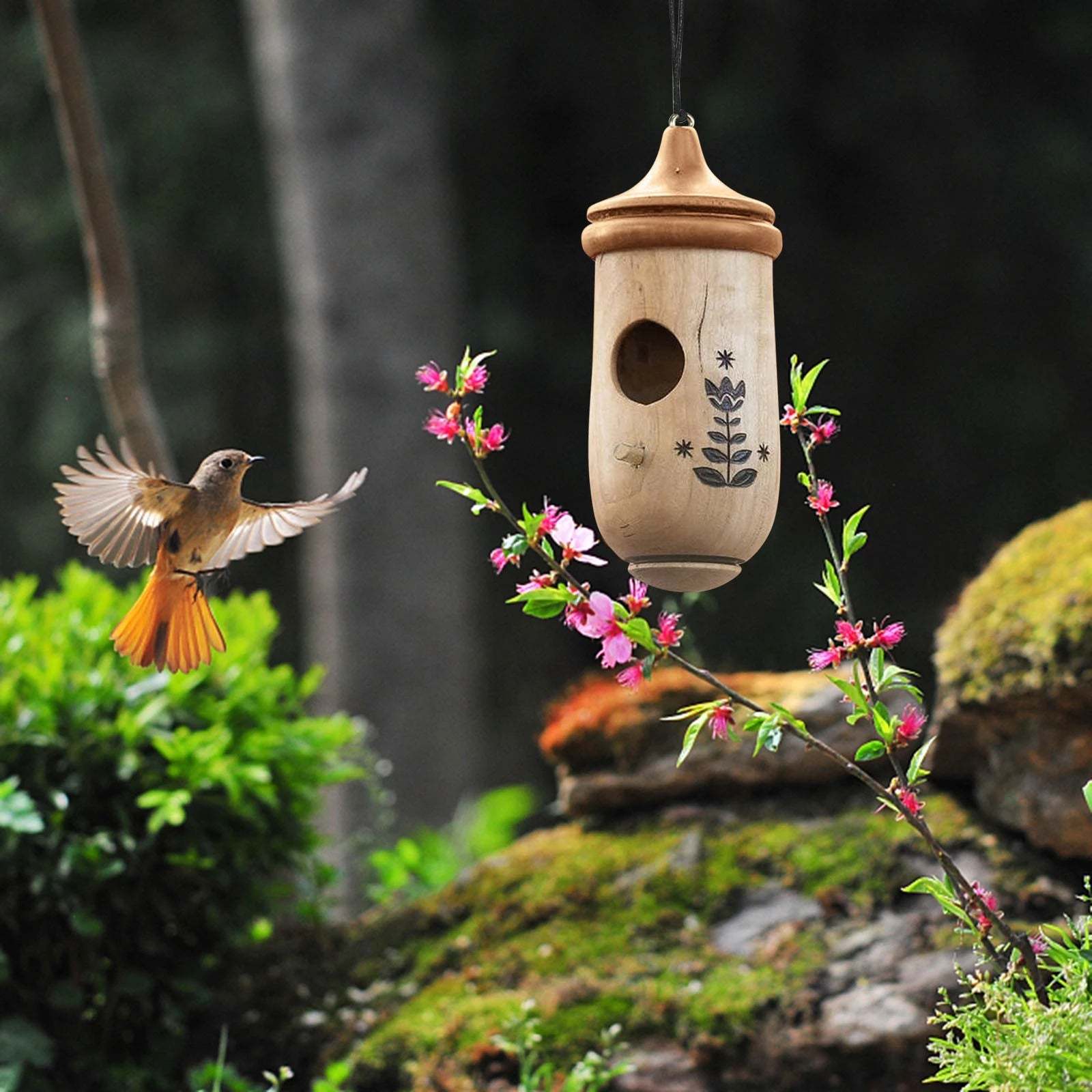 NatureSip – Wooden Hummingbird Feeder for Garden Lovers