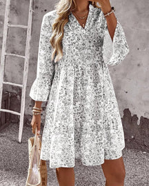 BloomLayer – Floral Tiered V-Neck Dress