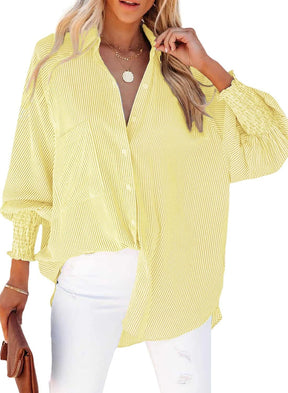 🔥2026 Clearance Item🔥Women's pleated cuffs striped shirt with pockets and casual collar