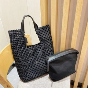 LuxeWeave – Handwoven Oversized Leather Tote Bag