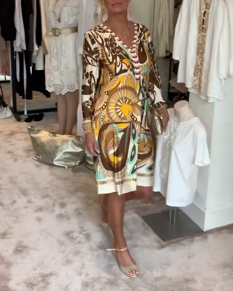 AureliaVee – Retro Print Casual Dress
