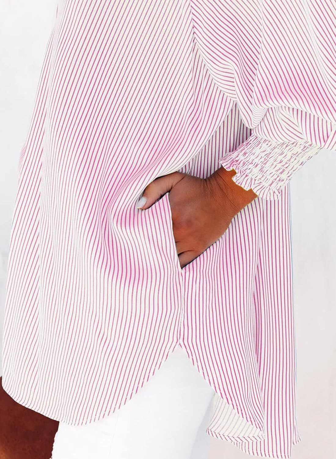 🔥2026 Clearance Item🔥Women's pleated cuffs striped shirt with pockets and casual collar