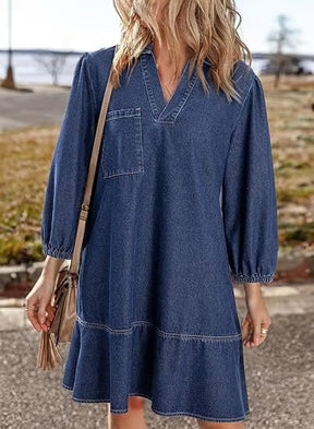 Deniva | Elegant V-Neck Denim Dress