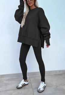 SoftEase – Comfy Slit Sweatshirt Two-Piece Set