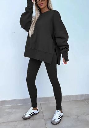 SoftEase – Comfy Slit Sweatshirt Two-Piece Set