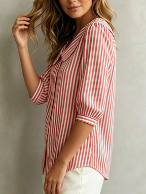 AuraClassic – Women’s Retro Peter Pan Collar Striped Shirt