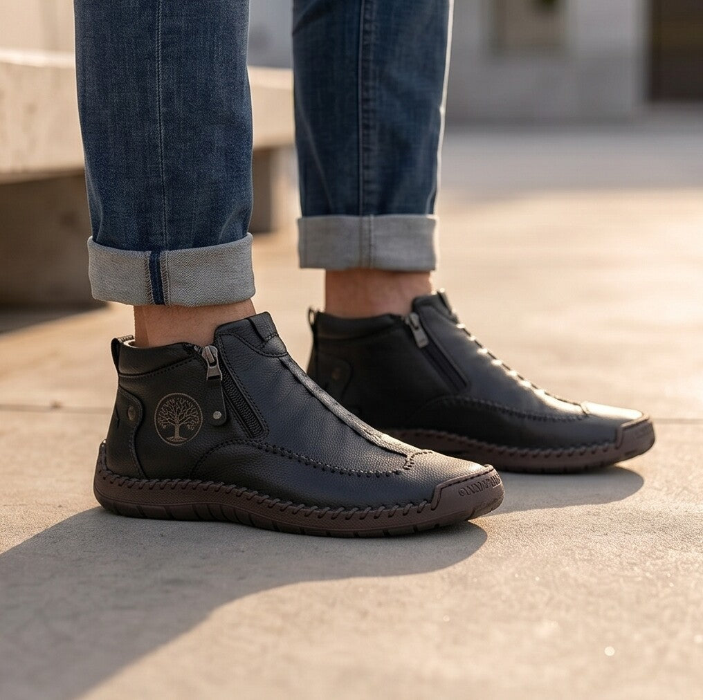 Hudson — Hand-Stitched Leather Ankle Boots