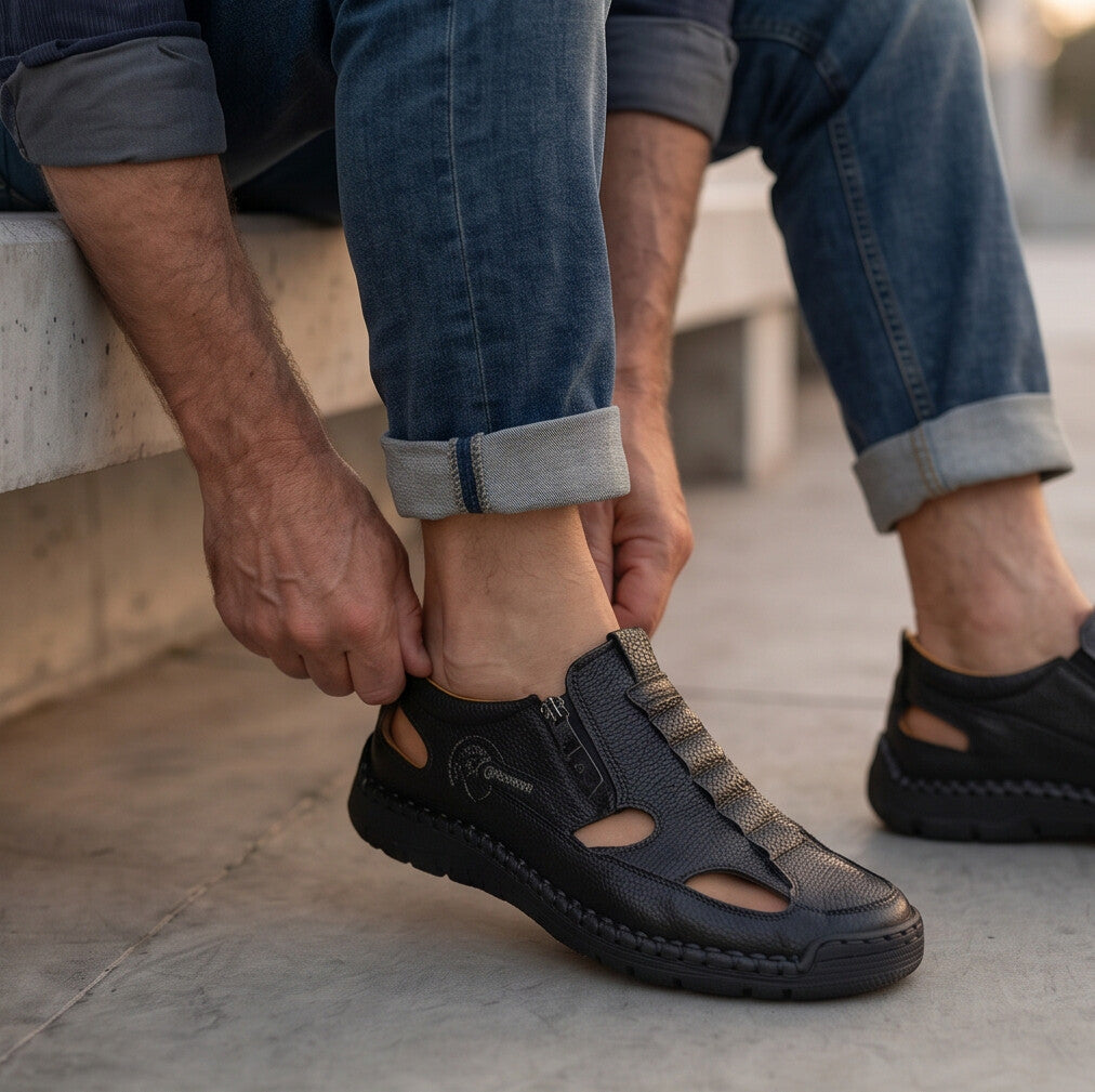 ZipStride — Hand-Stitched Leather Sandal with Ventilation